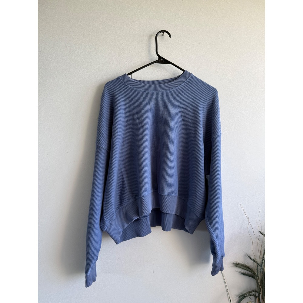 Aerie Womens Ribbed Knit Pullover Sweater Dusty Blue Cotton Crew Neck Small